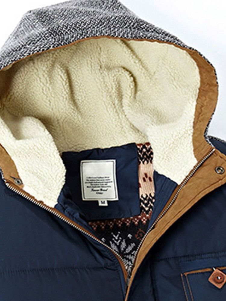 Herren Patchwork Standard Daunenjacke Mit Kapuze Und Reißverschluss