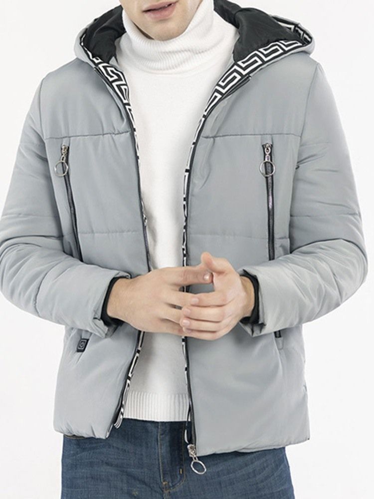 Mittellange Kapuzen Patchwork Lässige Herren Daunenjacke