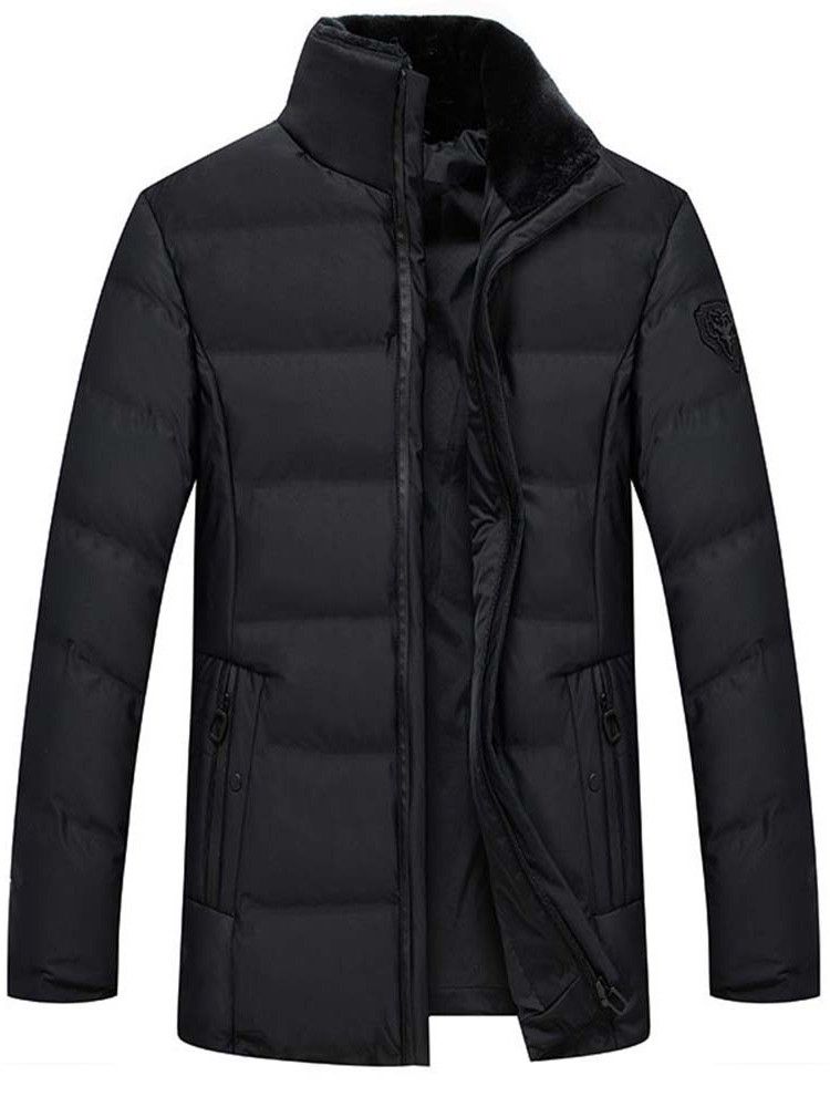 Mittellange Stehkragen Plain Casual Zipper Herren Daunenjacke