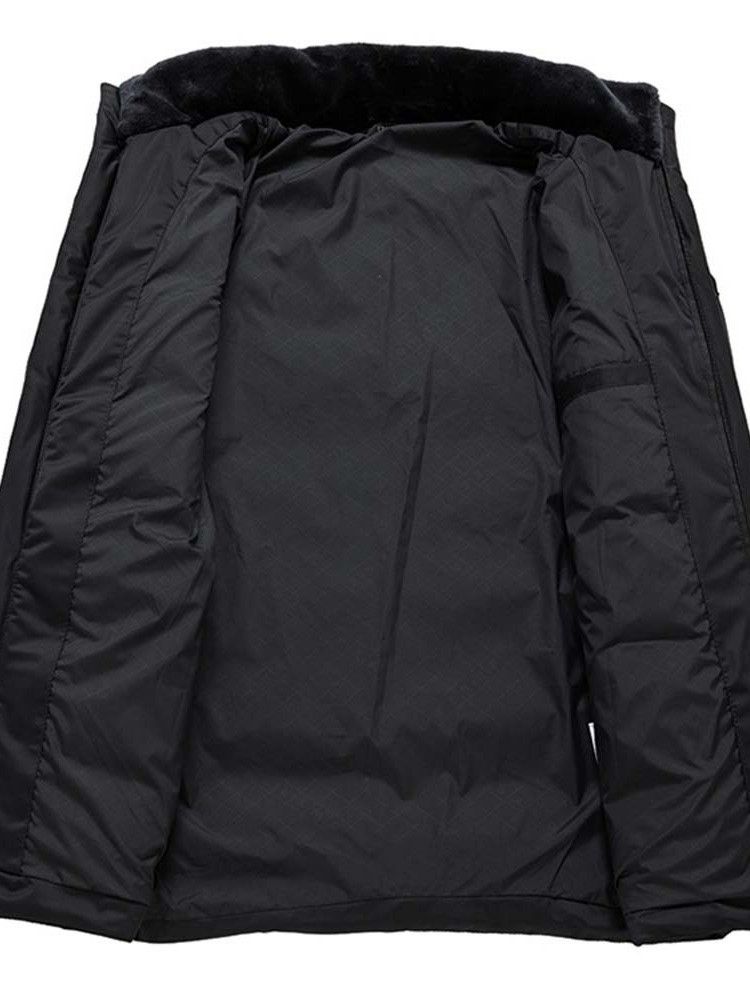 Mittellange Stehkragen Plain Casual Zipper Herren Daunenjacke