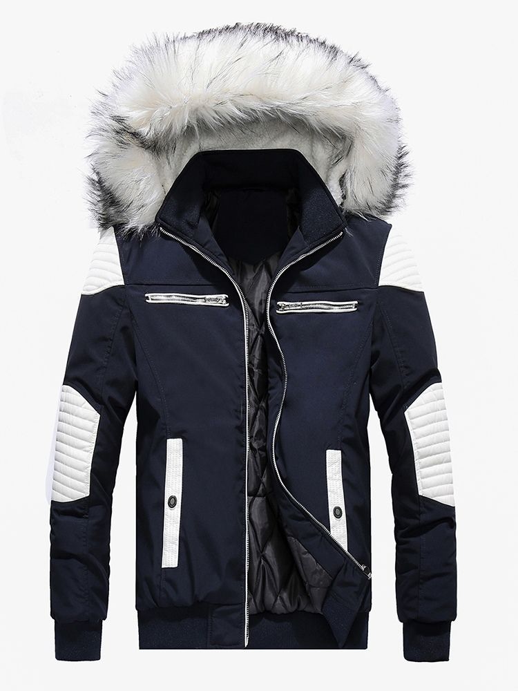 Slim Patchwork Color Block Zipper Herren Daunenjacke