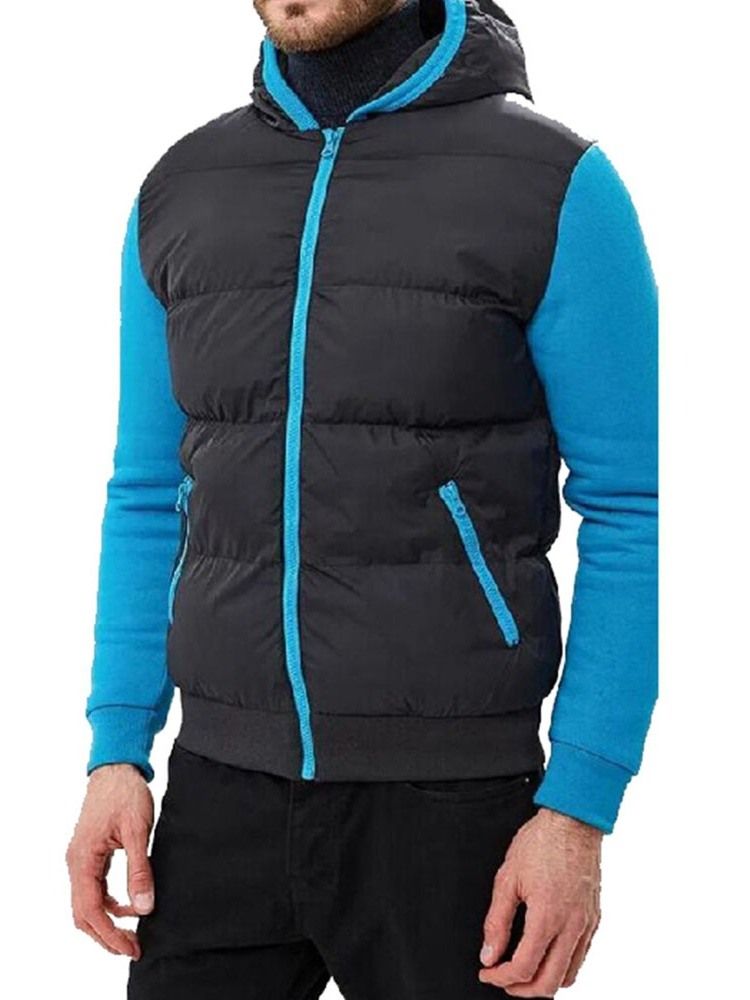 Standard-farbblock-kapuzen-freizeit-herren-daunenjacke