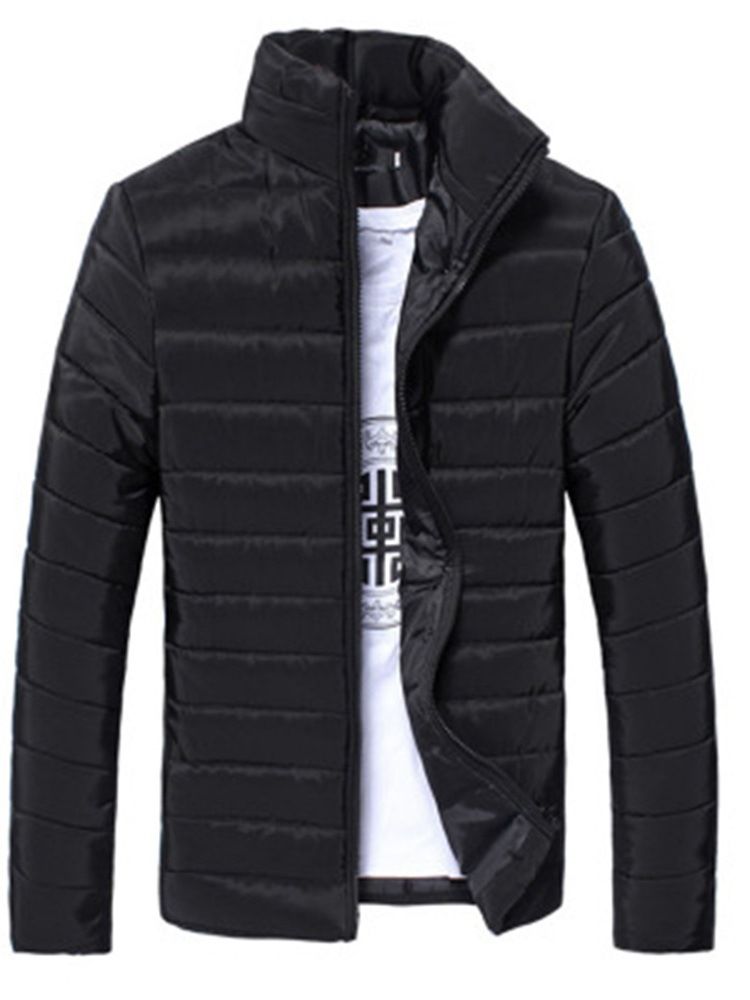 Stehkragen Einfarbiger Reißverschluss Casual Style Herren Daunenjacke