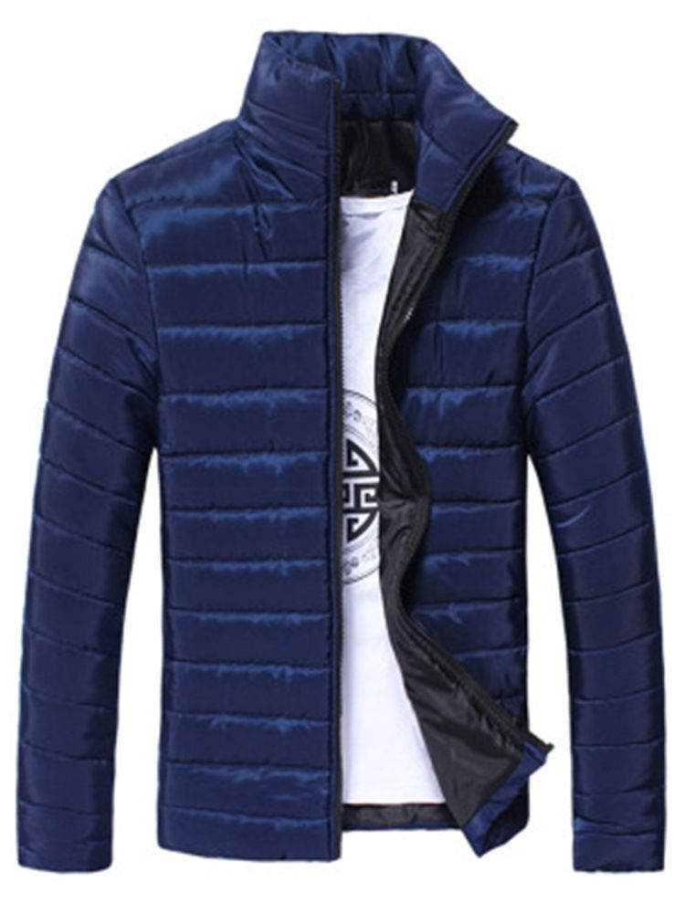 Stehkragen Einfarbiger Reißverschluss Casual Style Herren Daunenjacke