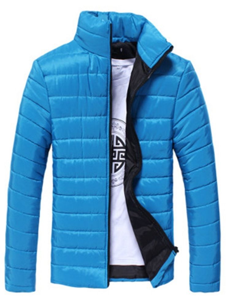 Stehkragen Einfarbiger Reißverschluss Casual Style Herren Daunenjacke