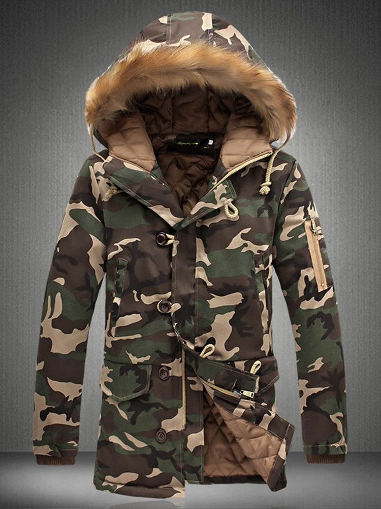 Zip Camouflage Thicken Warm Herren Wintermantel