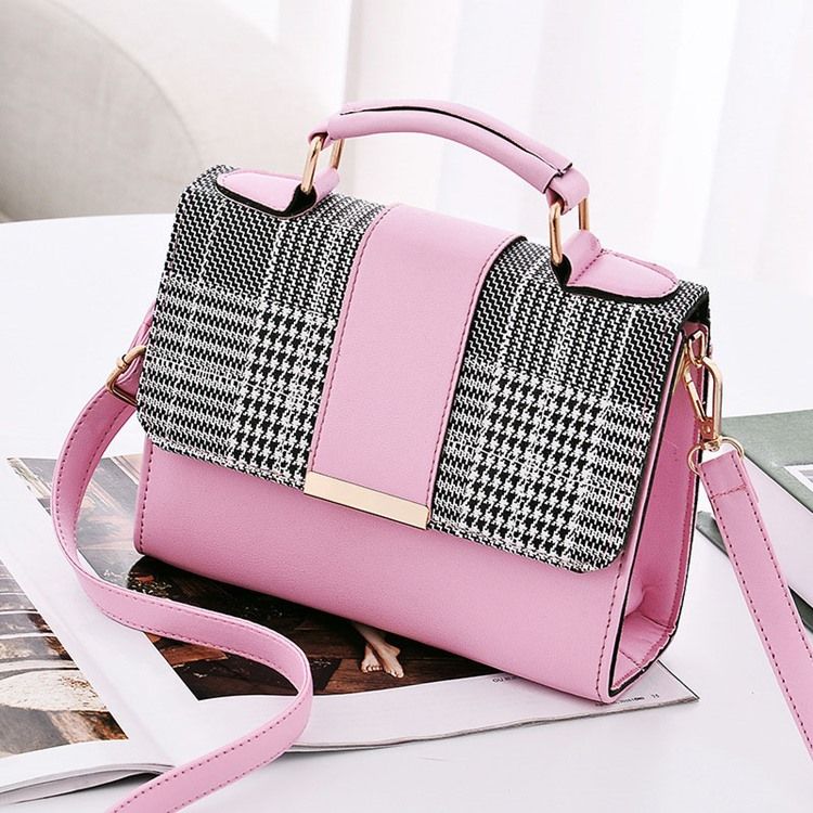 Farbblock Pu-houndstooth Square Tote Bags