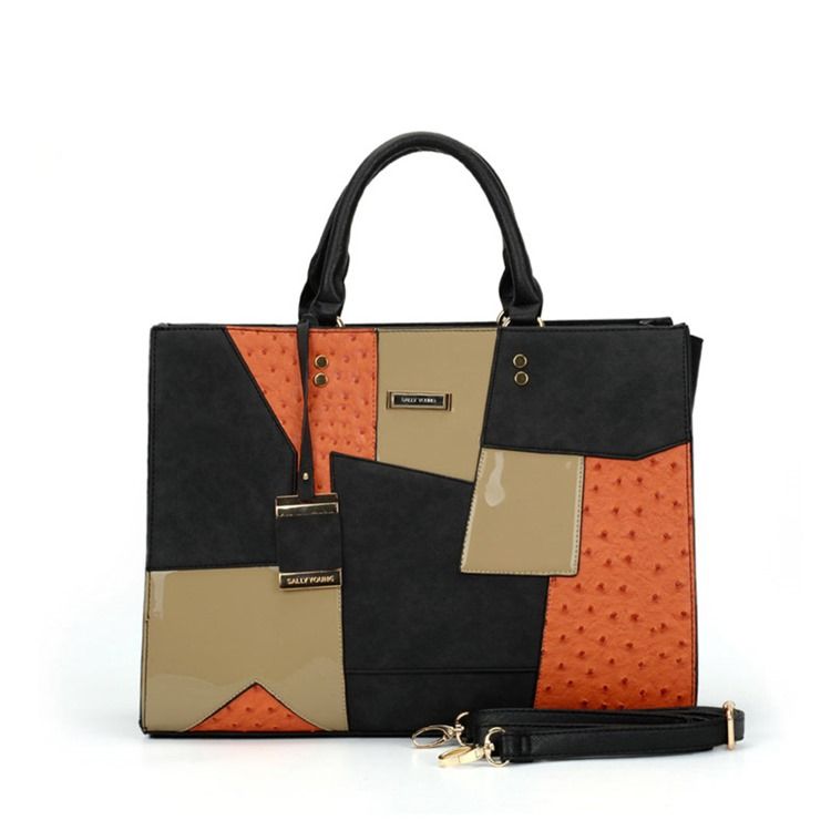 Fashion Patchwork Colour Block Zipper Handtasche