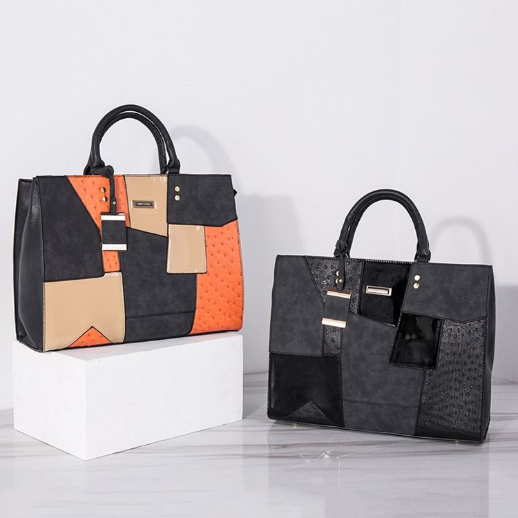 Fashion Patchwork Colour Block Zipper Handtasche