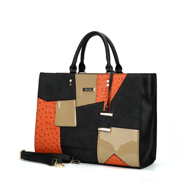 Fashion Patchwork Colour Block Zipper Handtasche