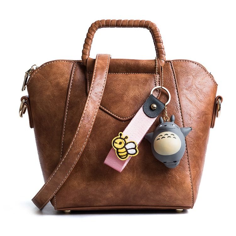 Lässige Einfarbige Handtasche Mit Cartoon-anhänger