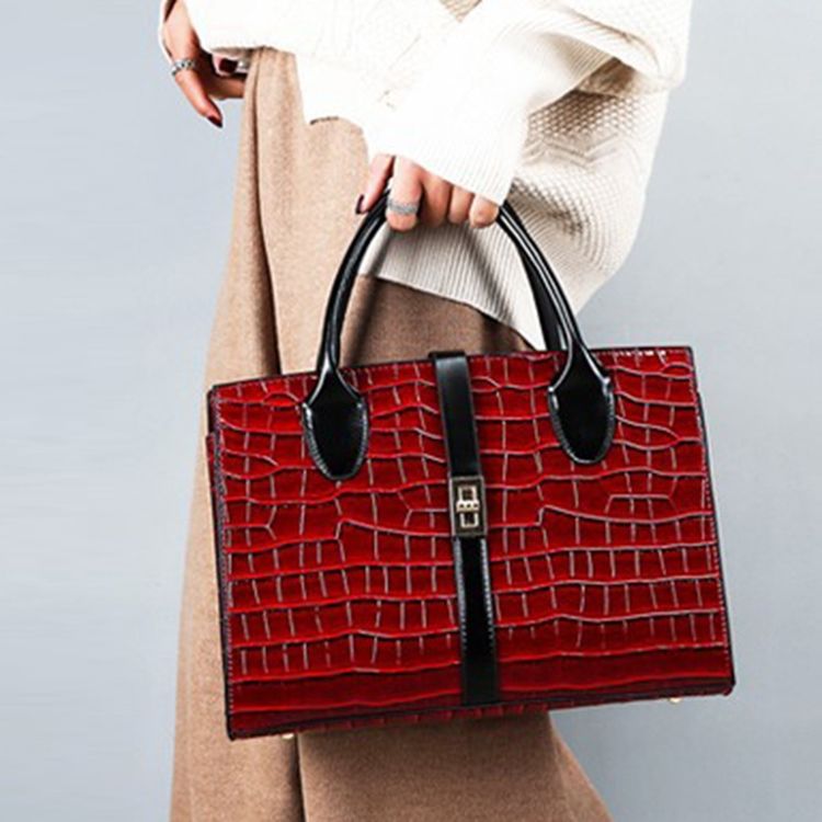 Pu Alligator Lock Square Handtasche