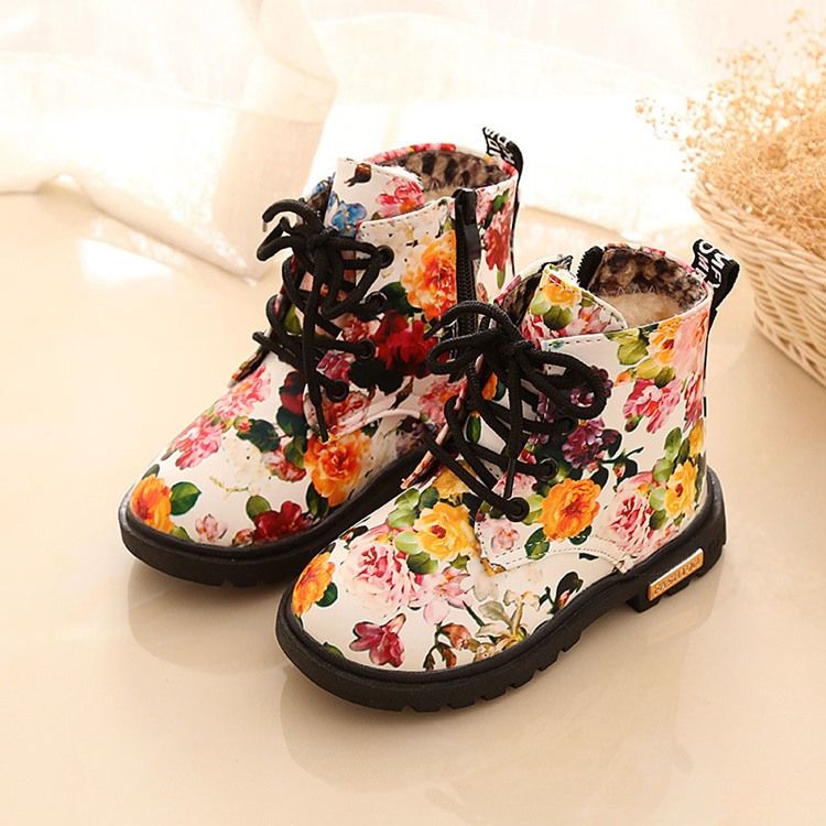 Babystiefel Mit Runder Zehenpartie Und Seitlichem Reißverschluss Mit Blumen