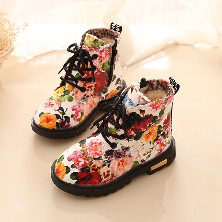 Babystiefel Mit Runder Zehenpartie Und Seitlichem Reißverschluss Mit Blumen