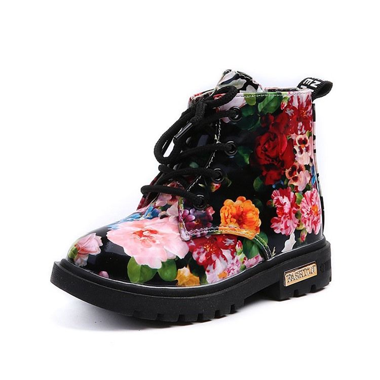 Babystiefel Mit Runder Zehenpartie Und Seitlichem Reißverschluss Mit Blumen