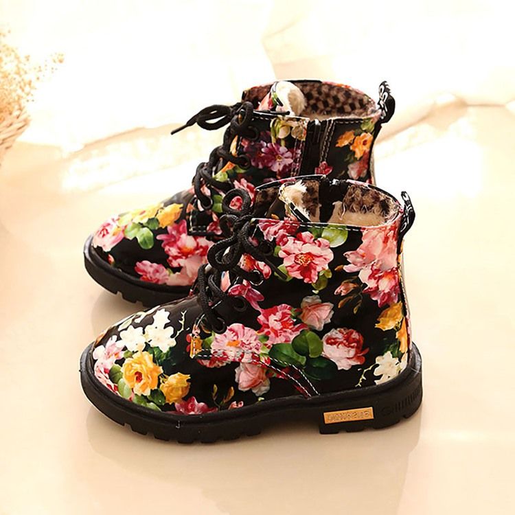 Babystiefel Mit Runder Zehenpartie Und Seitlichem Reißverschluss Mit Blumen