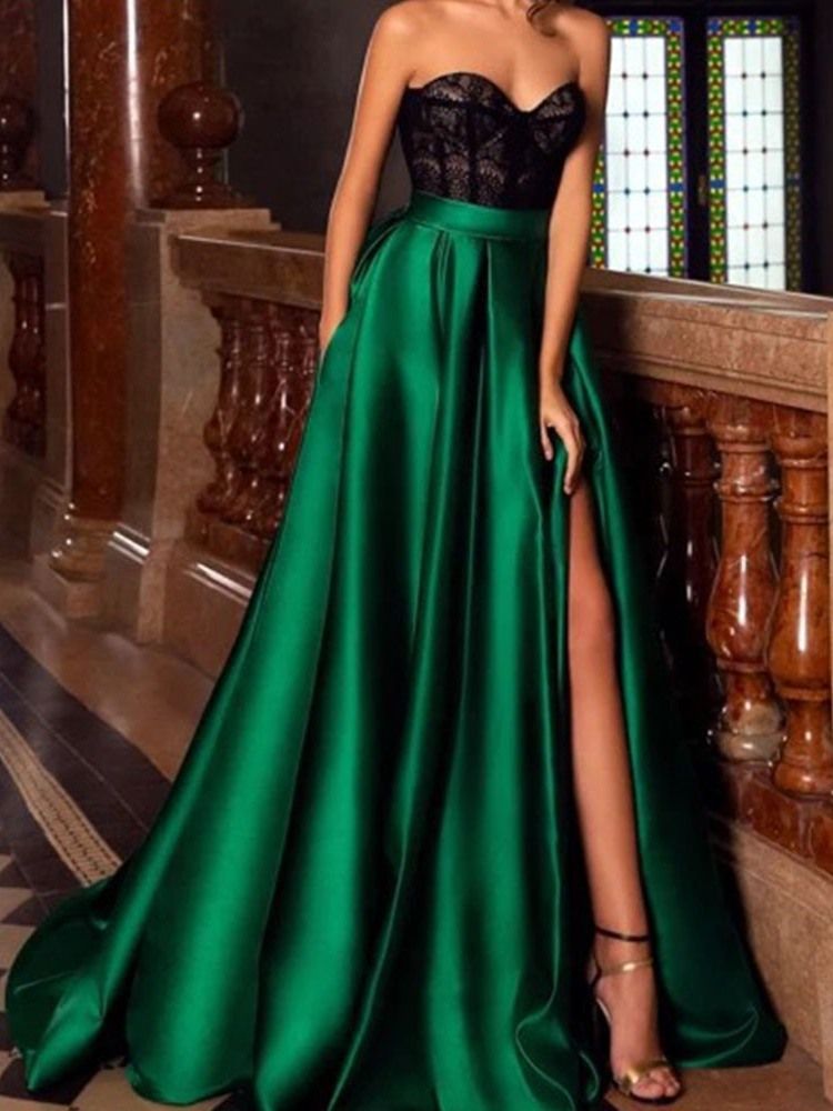 Ärmelloses Geteiltes Bodenlanges High Waist Color Block Damenkleid