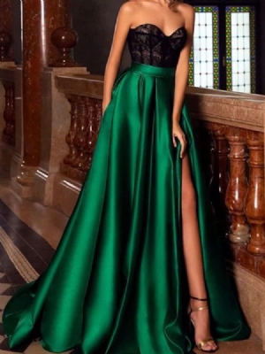 Ärmelloses Geteiltes Bodenlanges High Waist Color Block Damenkleid