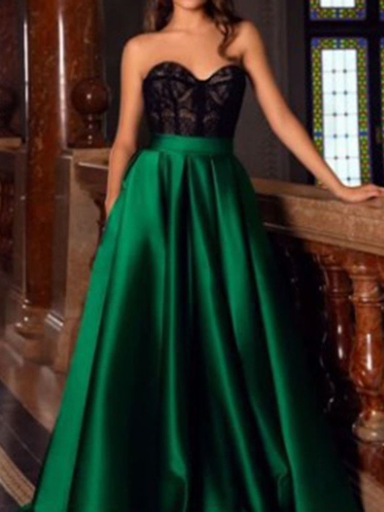 Ärmelloses Geteiltes Bodenlanges High Waist Color Block Damenkleid