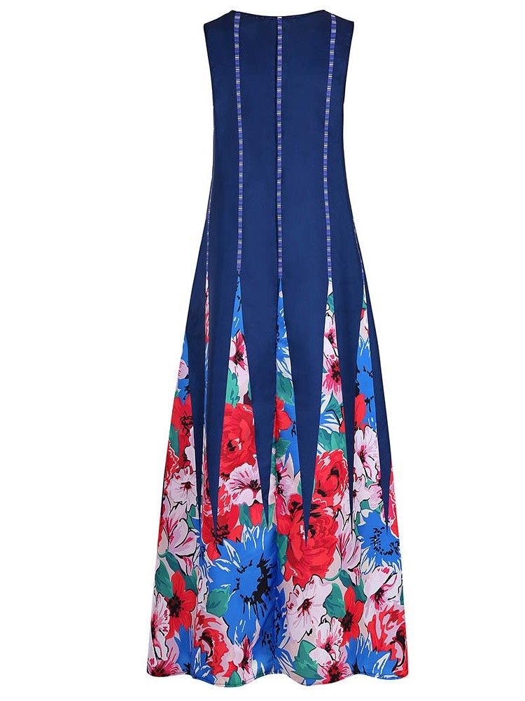 Ärmelloses Kleid Mit Knöchellangem Print Und Lässigem Farbblock Für Damen