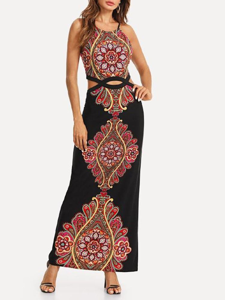 Ärmelloses Knöchellanges Damenkleid Mit Print