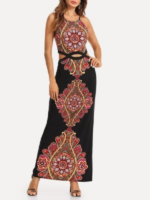 Ärmelloses Knöchellanges Damenkleid Mit Print