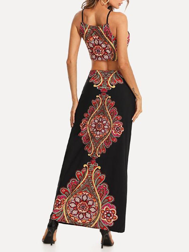 Ärmelloses Knöchellanges Damenkleid Mit Print