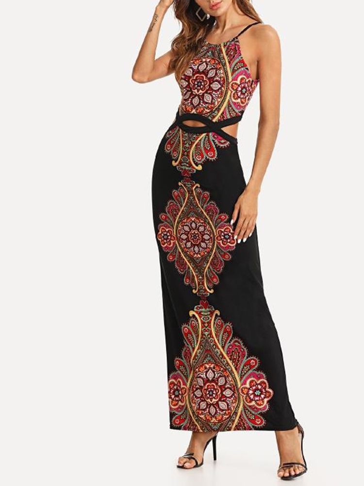 Ärmelloses Knöchellanges Damenkleid Mit Print