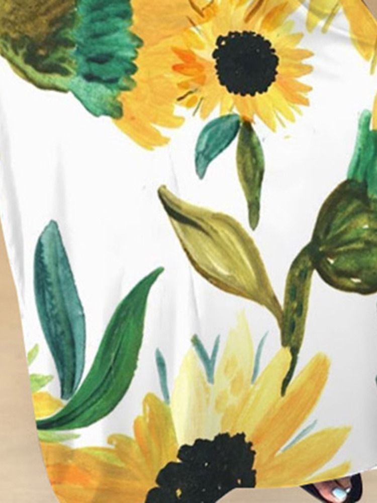 Ärmelloses Print Bodenlanges Blumenkleid Für Damen