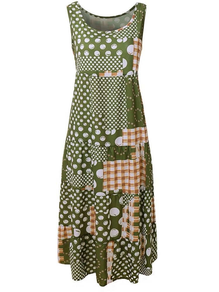 Ärmelloses Vintage Kariertes Kleid Mit Rundhalsausschnitt Für Damen