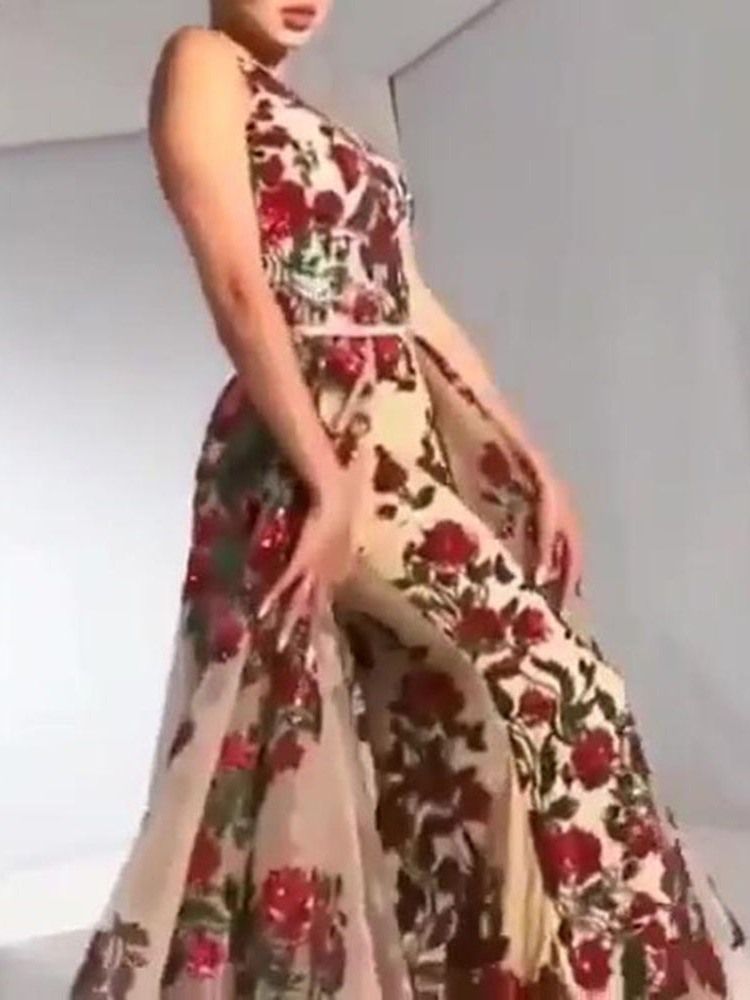 Bodenlanges Ärmelloses Rundhalspullover Herbst Damenkleid