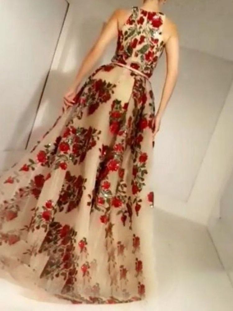 Bodenlanges Ärmelloses Rundhalspullover Herbst Damenkleid