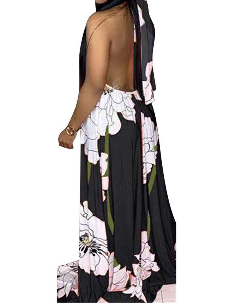 Bodenlanges Ärmelloses Sommer-maxikleid Mit Schnürung Und Blumen