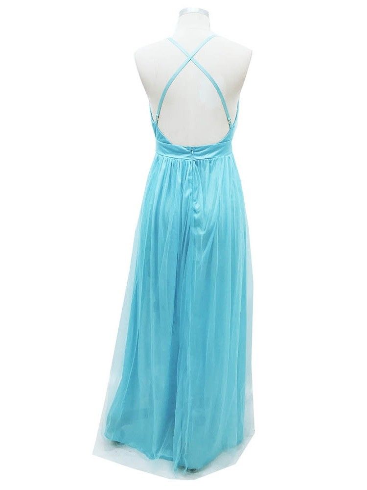 Damen Bodenlanges Ärmelloses Party-cocktail-sommerkleid Mit V-ausschnitt