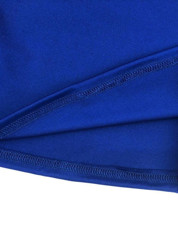 Damen Cold Shoulder A-linie V-ausschnitt Über Dem Knie Blaues Kleid