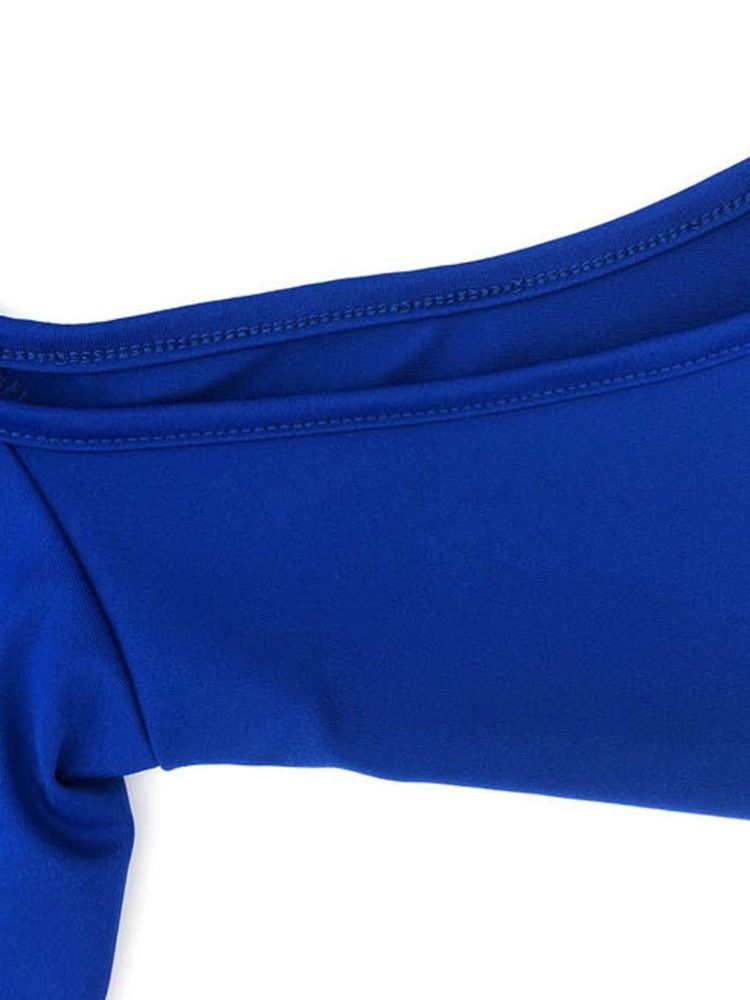 Damen Cold Shoulder A-linie V-ausschnitt Über Dem Knie Blaues Kleid