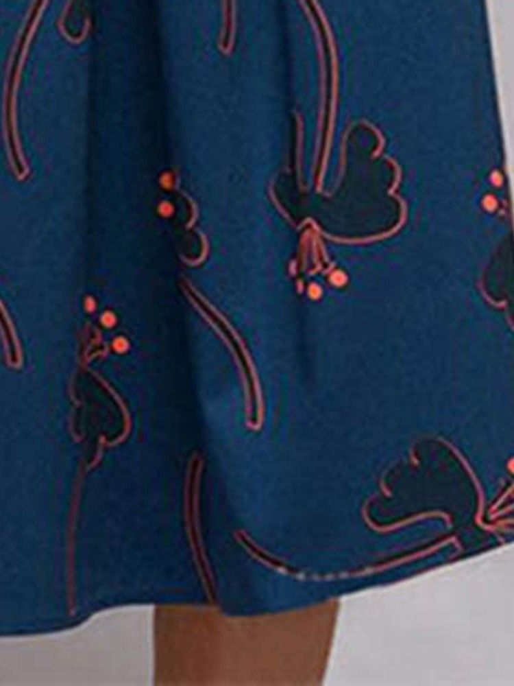 Damen-kleid Mit Rundhals-print 3/4-ärmeln Und Blumenmuster