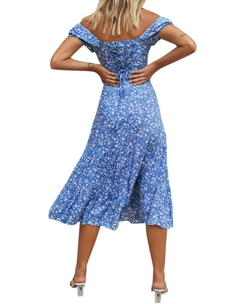 Damen-kurzarm-pulloverkleid Mit Mittelhohem Print