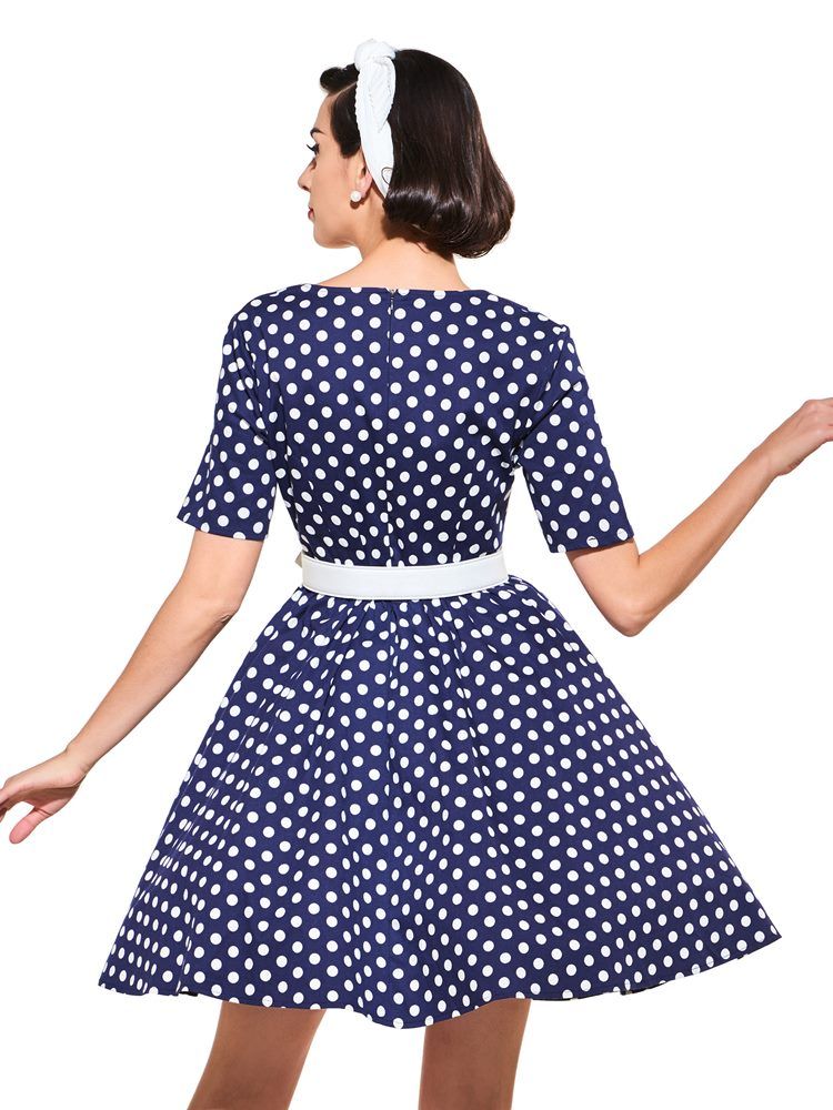 Damen Kurzarm Vintage A-linie Kleid Mit V-ausschnitt