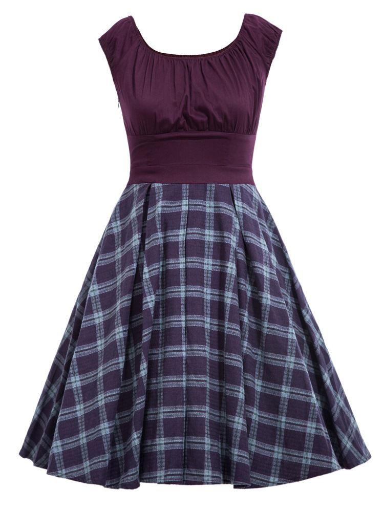 Damen Kurzarm-vintage-kleid Mit Slash-ausschnitt