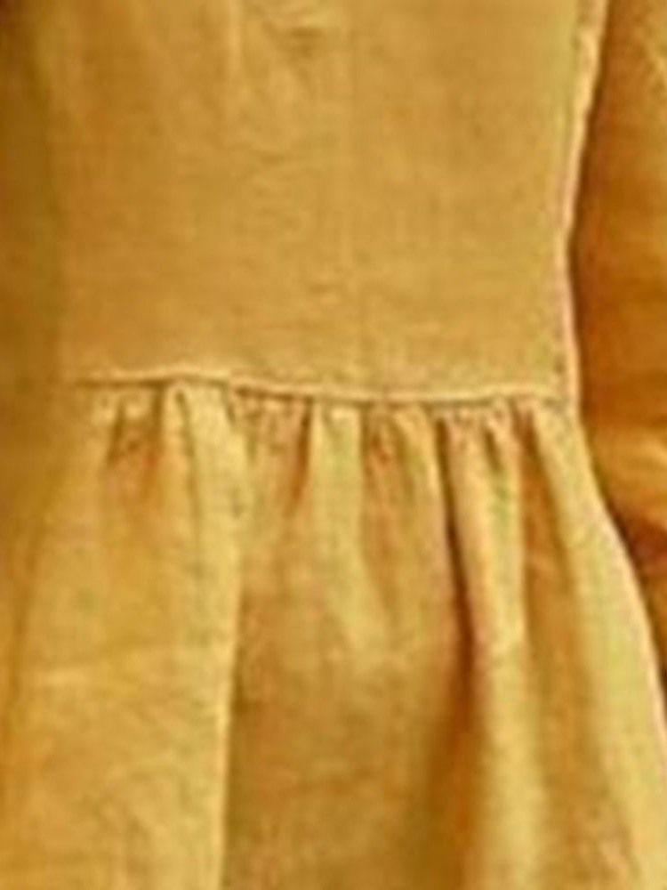 Damen Lässiges Mittelhohes Dreiviertelärmeliges Normales Schlichtes Kleid Mit V-ausschnitt