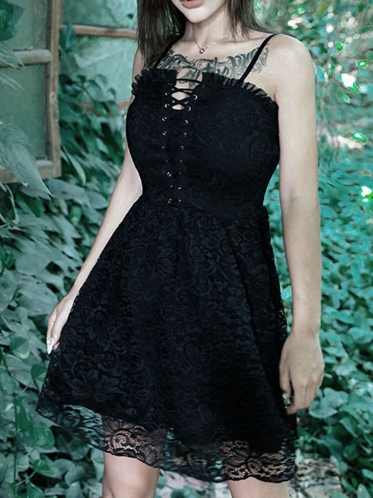 Damen Overknee Lace Ärmelloses Gothic Style Halloween Kostümkleid