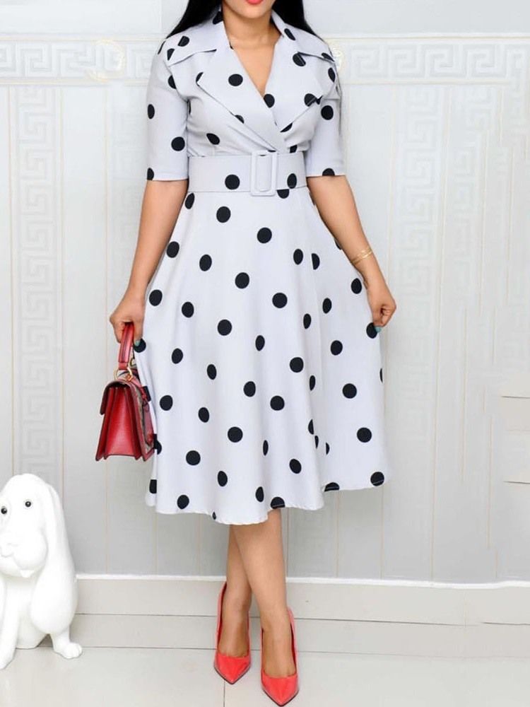 Damen Polka Dots A-linie Mittelhohe Halbe Ärmel Regular Ol Kleider (ohne Bund)