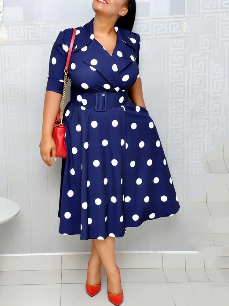 Damen Polka Dots A-linie Mittelhohe Halbe Ärmel Regular Ol Kleider (ohne Bund)