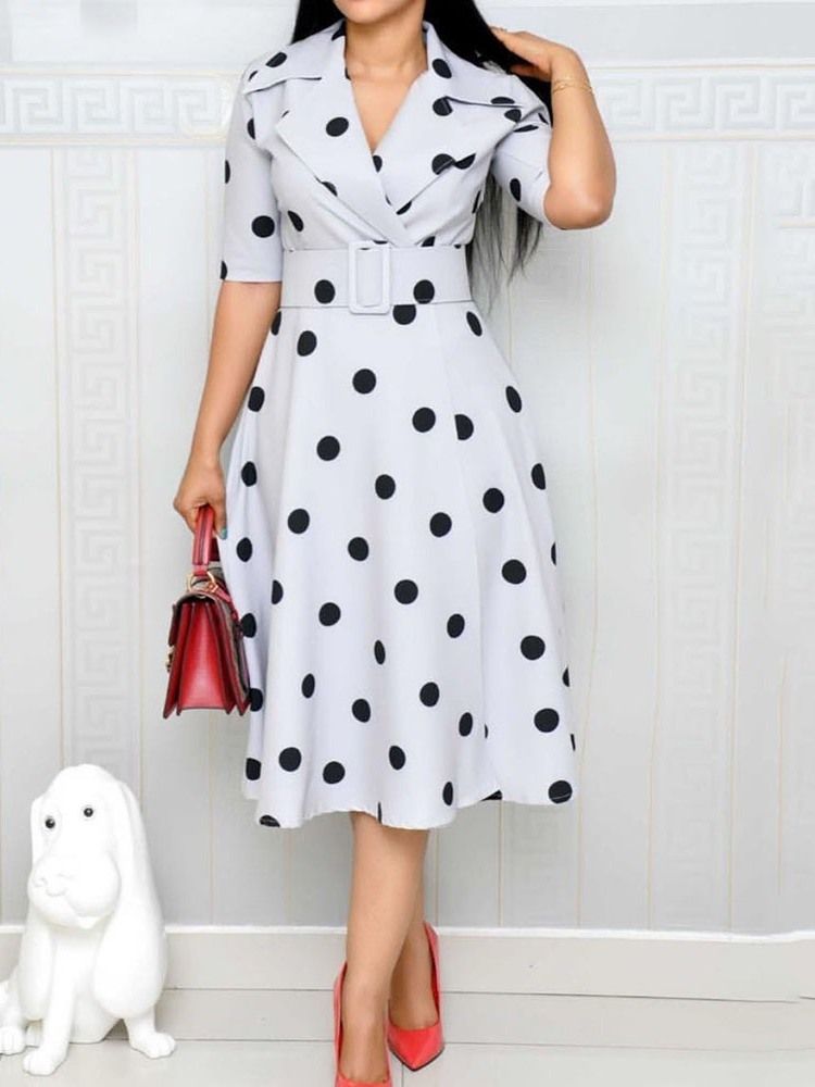 Damen Polka Dots A-linie Mittelhohe Halbe Ärmel Regular Ol Kleider (ohne Bund)