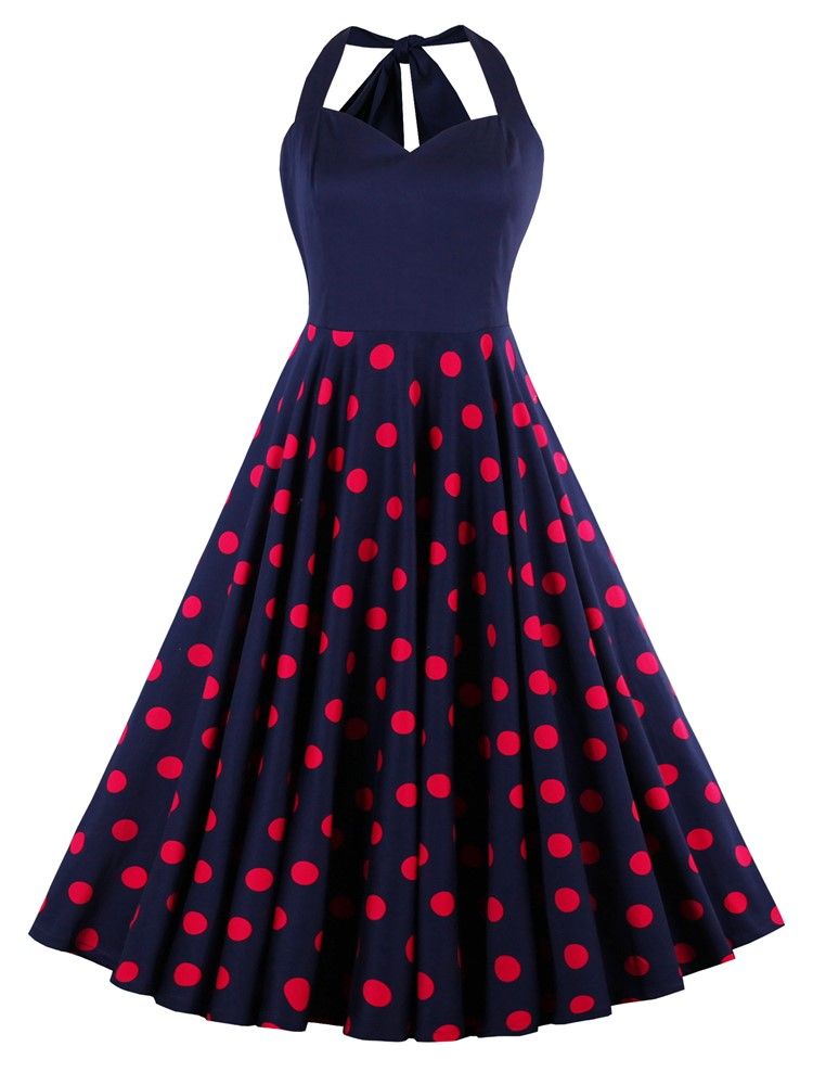 Damen Polka Dots V-ausschnitt Rückenfreies A-linien-kleid