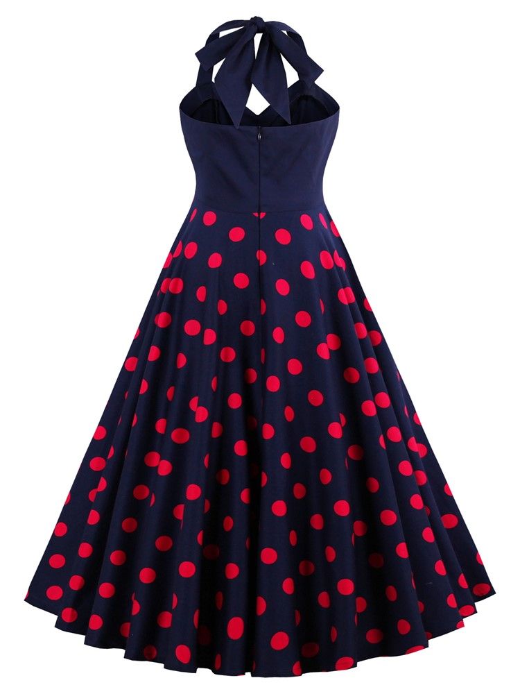 Damen Polka Dots V-ausschnitt Rückenfreies A-linien-kleid