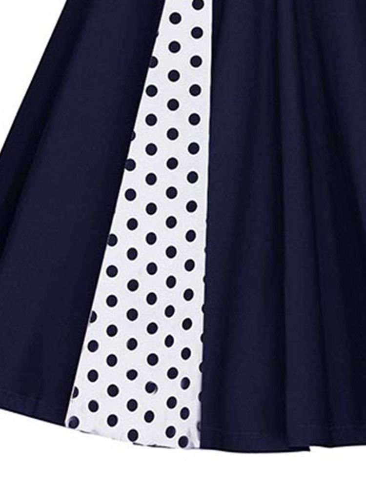 Damen-print Polka Dots Mitte Der Wade A-linie Patchwork Kleid