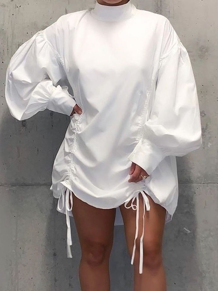 Damen Stehkragen Über Dem Knie Plissee A-linie Pulloverkleid Pullover