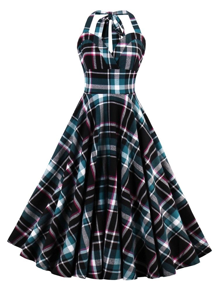 Damen-tartan-kleid Mit Plissee Und Plissee In A-linien-linie